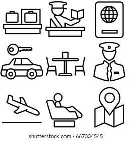 airport vector thin line icon set
