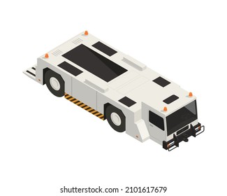 Airport vehicle isometric icon with aircraft tug tow tractor 3d vector illustration