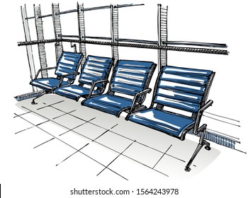 Airport waiting area - hand drawn sketch