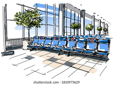 Airport waiting area - hand drawn sketch