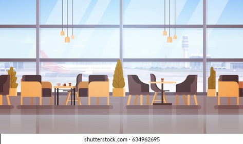 Airport Waiting Hall Departure Terminal Interior Check In Flat Vector Illustration