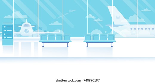 Airport waiting room horizontal Banner. Travel Concept. Flat Vector Illustration.