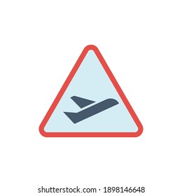 Airport warning sign, red triangle airport traffic sign, airplane traffic sign  in solid flat shape glyph icon, isolated on white background