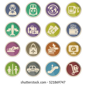 airport web icons on color paper labels
