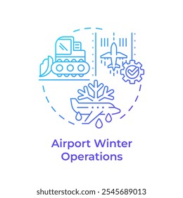 Airport winter operations blue gradient concept icon. Ground service, deicing. Engineering, airplane. Round shape line illustration. Abstract idea. Graphic design. Easy to use in infographic