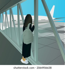 Airport woman airplane vector illustration