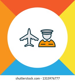 Airport worker icon colored line symbol. Premium quality isolated pilot element in trendy style.