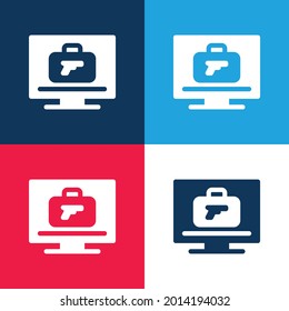 Airport X Ray Machine blue and red four color minimal icon set