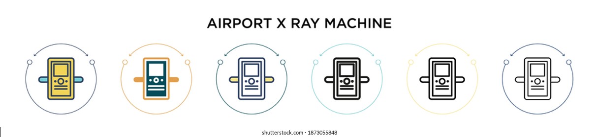 Airport x ray machine icon in filled, thin line, outline and stroke style. Vector illustration of two colored and black airport x ray machine vector icons designs can be used for mobile, ui, web