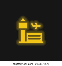 Airport yellow glowing neon icon