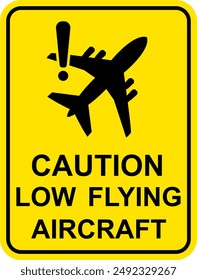 Airport. Yellow warning sign for aircraft landing and takeoff zone. Low flying planes sign. Rhombus road sign. Diamond road sign.