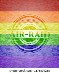 Air-raid on mosaic background with the colors of the LGBT flag