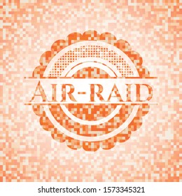 Air-raid orange tile background illustration. Square geometric mosaic seamless pattern with emblem inside.