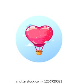 Airship balloon heart, stylish icon in flat style.