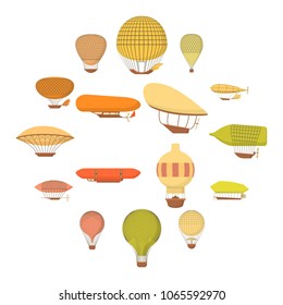 Airship balloons icons set. Cartoon illustration of 16 airship balloons vector icons for web