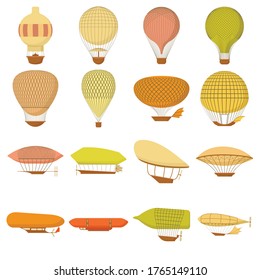 Airship balloons icons set. Cartoon illustration of 16 airship balloons vector icons for web