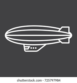 Airship blimp line icon, transport and air vehicle, sky balloon sign vector graphics, a linear pattern on a black background, eps 10.