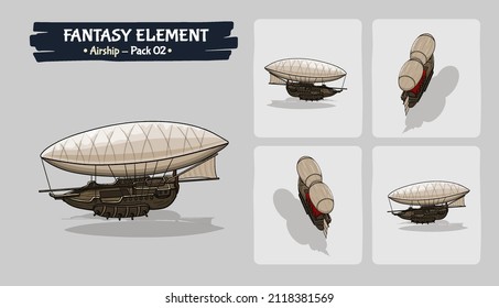 Airship Fantasy game assets - Isometric Vector Illustration