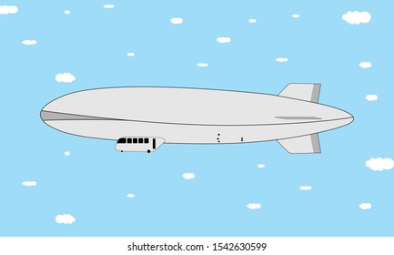 Airship. Gray on a background of blue sky. Vector graphics. Flat vector illustration. There is a place for text. Copy space.