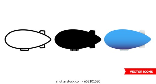 Airship icon of 3 types: color, black and white, outline. Isolated vector sign symbol.