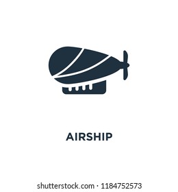 Airship icon. Black filled vector illustration. Airship symbol on white background. Can be used in web and mobile.