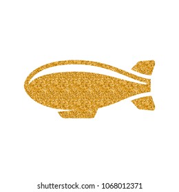 Airship Icon In Gold Glitter Texture. Sparkle Luxury Style Vector Illustration.