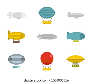 Airship icon set. Flat set of airship vector icons for web design isolated on white background