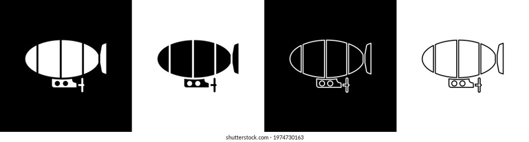 Airship icon set isolated on black and white background.  Vector Illustration