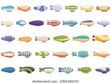 Airship icons set cartoon vector. Air ship. Flight aircraft