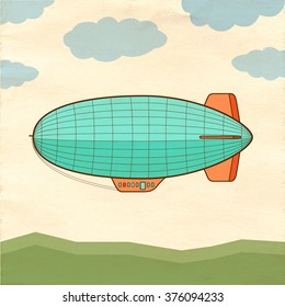 Airship on old paper background. Zeppelin in vector. Airship isolated.