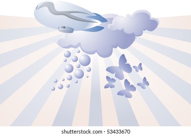 airship on the sky with clouds
