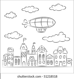 airship over the old town