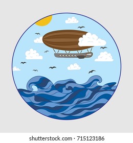 airship over the sea in the clouds