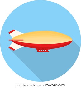 Airship, retro airship icon isolated on blue background with shadow. Vector, designer illustration. Vector.