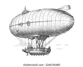 Airship retro sketch hand drawn in doodle style Vector illustration