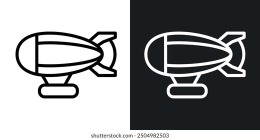 Airship vector icon set black and white filled and outlined style.