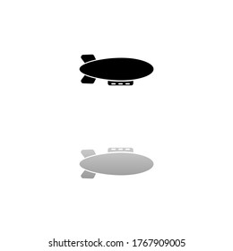 Airship zeppelin. Black symbol on white background. Simple illustration. Flat Vector Icon. Mirror Reflection Shadow. Can be used in logo, web, mobile and UI UX project