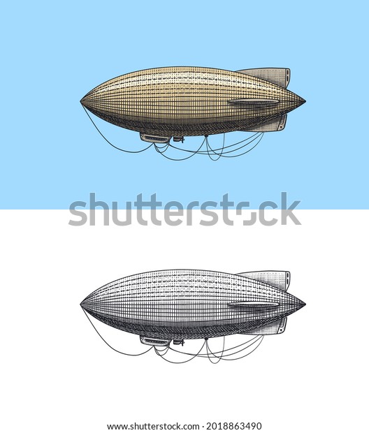 Airship Zeppelin Dirigible Blimp Engraved Hand Stock Vector (Royalty ...