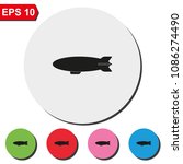 Airship zeppelin flat round colorful vector icon. Dirigible illustration.