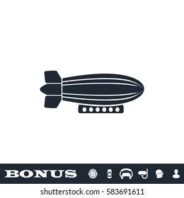 Airship zeppelin icon flat. Black pictogram on white background. Vector illustration symbol and bonus button