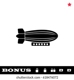 Airship zeppelin icon flat. Black pictogram on white background. Vector illustration symbol and bonus button open and closed lock, folder, star