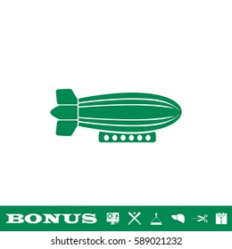 Airship zeppelin icon flat. Green pictogram on white background. Vector illustration symbol and bonus button