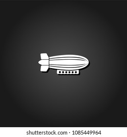 Airship zeppelin icon flat. Simple White pictogram on black background with shadow. Vector illustration symbol