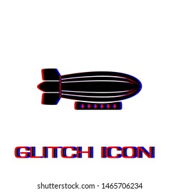 Airship zeppelin icon flat. Simple pictogram - Glitch effect. Vector illustration symbol