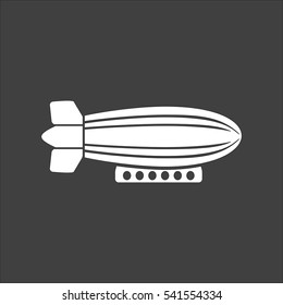 Airship zeppelin icon flat. Vector white illustration isolated on black background. Flat symbol