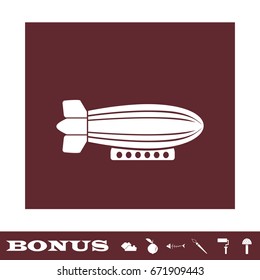 Airship zeppelin icon flat. White pictogram on brown background. Vector illustration symbol and bonus icons