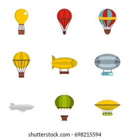 Airships icon set. Flat style set of 9 airships vector icons for web isolated on white background