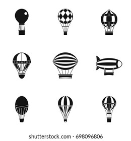 Airships icon set. Simple style set of 9 airships vector icons for web isolated on white background