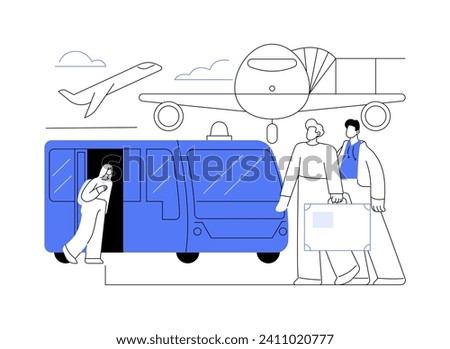 Airside transfer abstract concept vector illustration. Group of passengers using terminal transfer, people in airport bus, airway transportation, commercial air transport abstract metaphor.