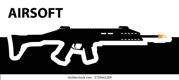 airsoft emblem, big automatic rifle silhouette, vector illustration 
